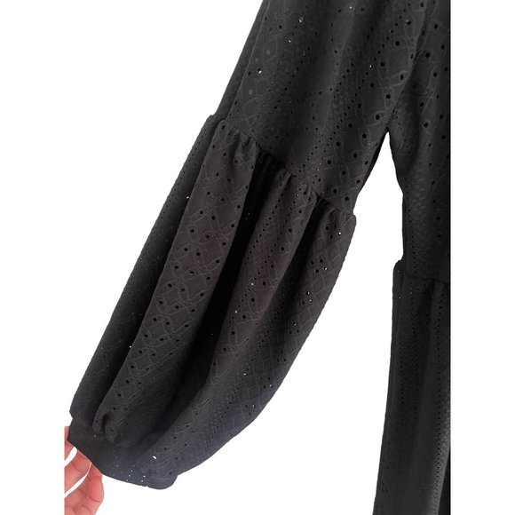Size 3X 22 24 BLACK EYELET LANTERN SLEEVE DRESS All-Season Special Occasion PLUS - Picture 4 of 9